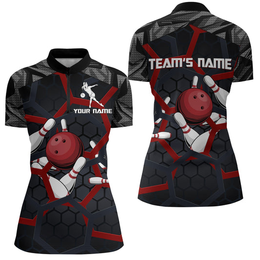 Custom Bowling Quarter-Zip Shirt For Women Camo Bowling Jersey 1/4 Zip Bowling Team League Shirts BDT199