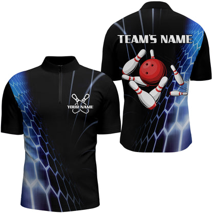Custom Bowling Quarter-Zip Shirts For Men Vintage Bowling Jersey Black Bowling Team League Shirts BDT214