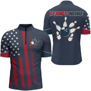 Custom Bowling Quarter-Zip Shirt Men American Bowling Jersey Team Bowler Short Sleeve BDT272