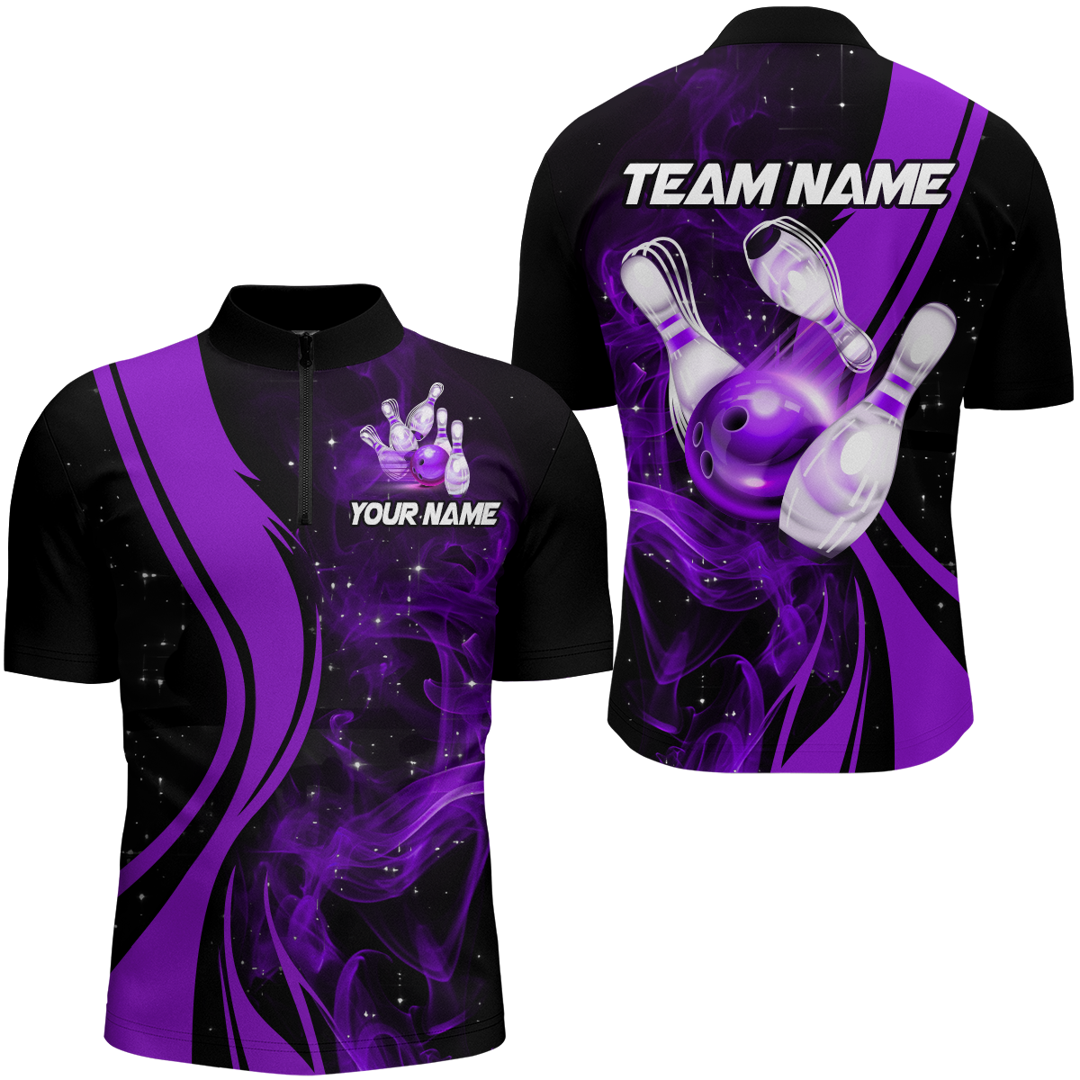 Purple Bowling Shirt Personalized Men & Women Bowling Team Jersey Bowling 1/4 Zip Shirts BDT570