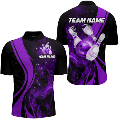 Purple Bowling Shirt Personalized Men & Women Bowling Team Jersey Bowling 1/4 Zip Shirts BDT570