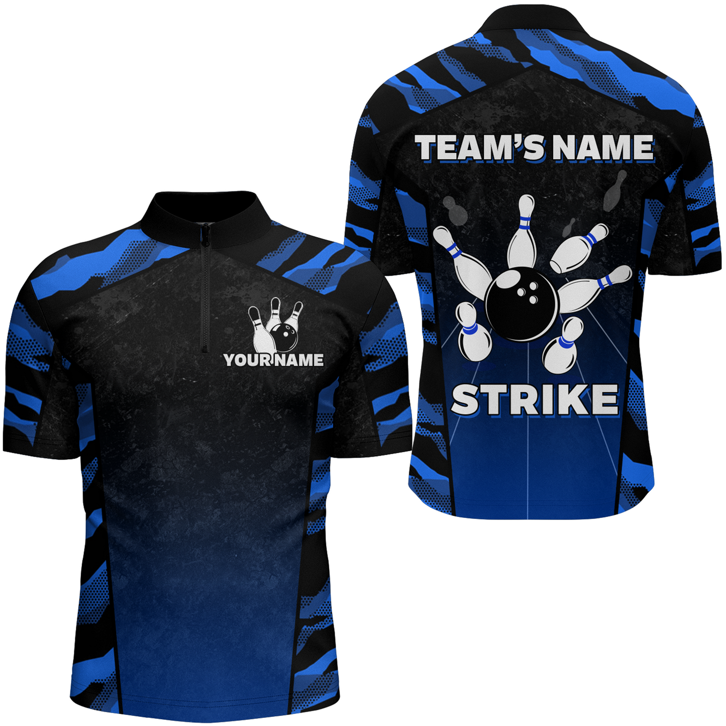 Camo Bowling Shirt Men Custom Bowling Quarter-Zip Shirt Strike Bowling Team Jersey BDT328