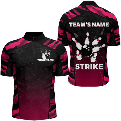 Camo Bowling Shirt Men Custom Bowling Quarter-Zip Shirt Strike Bowling Team Jersey BDT328