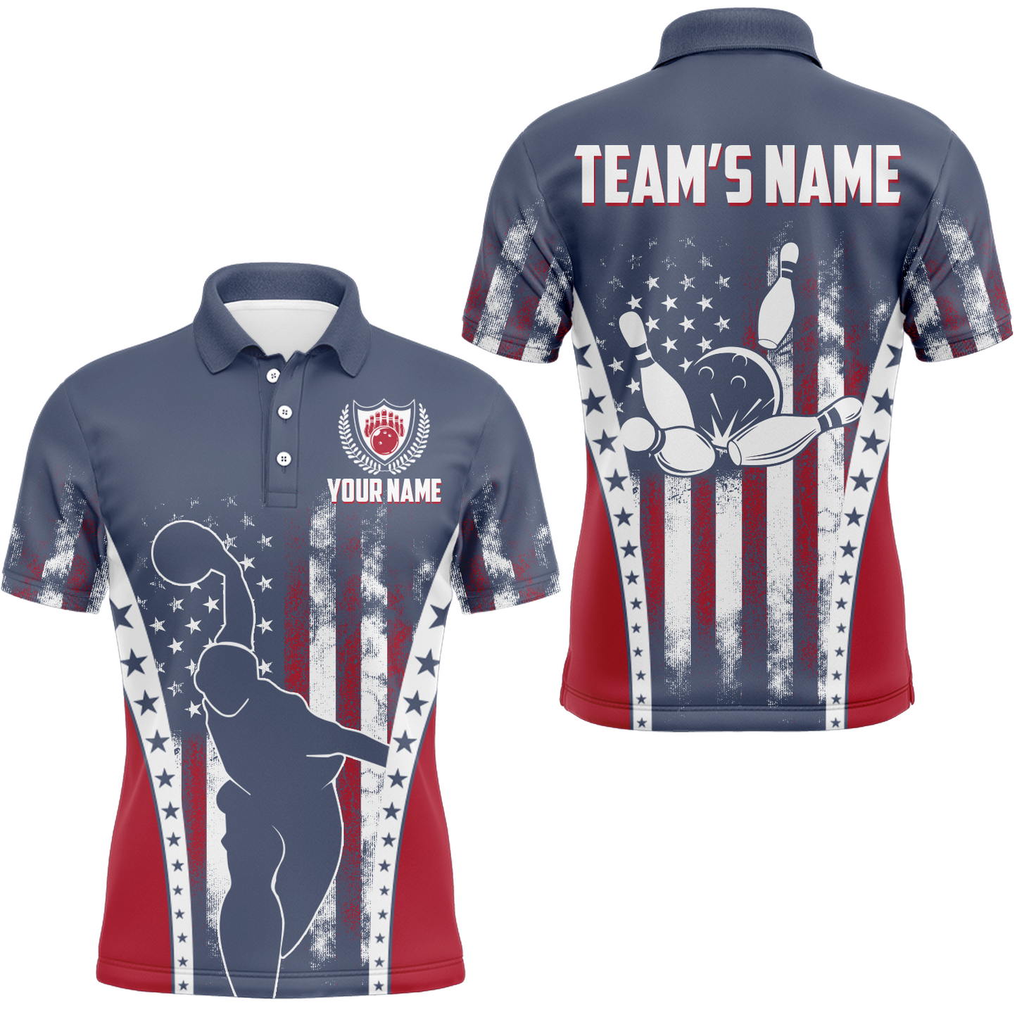 American Bowling Jersey For Men Custom Navy Bowling Shirt Team Bowling Polo Shirt BDT316