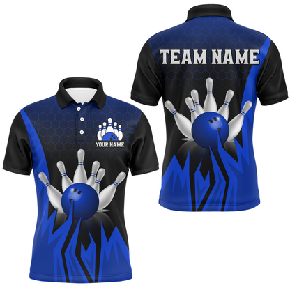 Custom Blue Flame Bowling Polo Shirts For Men & Women Bowling Team Jersey BDT456