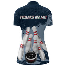 Load image into Gallery viewer, Funny Bowling Shirt For Women Custom Navy Bowling Team League Jersey Bowling 1/4 Zip Shirt BDT332