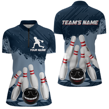 Load image into Gallery viewer, Funny Bowling Shirt For Women Custom Navy Bowling Team League Jersey Bowling 1/4 Zip Shirt BDT332