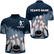 Load image into Gallery viewer, Funny Bowling Shirt For Men Custom Navy Bowling Team League Jersey Bowling 1/4 Zip Shirt BDT332