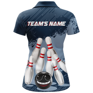 Funny Bowling Shirt For Women Custom Navy Bowling Team League Jersey Bowling Polo Shirt BDT332