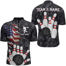 Load image into Gallery viewer, Camo Bowling Shirt Men Custom American Bowling Jersey Team League Bowling Quarter-Zip Shirt BDT325