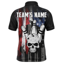 Load image into Gallery viewer, Personalized Skull Bowling Shirt for Men, Custom Team&#39;s Name American Flag Cool Bowler Jersey NBP128