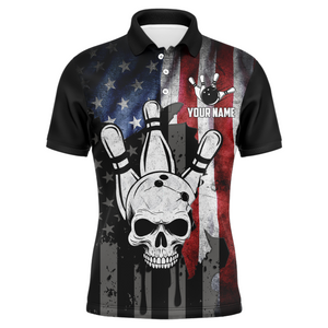 Personalized Skull Bowling Shirt for Men, Custom Team's Name American Flag Cool Bowler Jersey NBP128