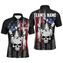 Load image into Gallery viewer, Personalized Skull Bowling Shirt for Men, Custom Team&#39;s Name American Flag Cool Bowler Jersey NBP128