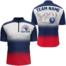 Load image into Gallery viewer, Navy Red White Bowling Shirt For Men &amp; Women Bowling Team Jersey 1/4 Zip Bowling Outfit BDT575