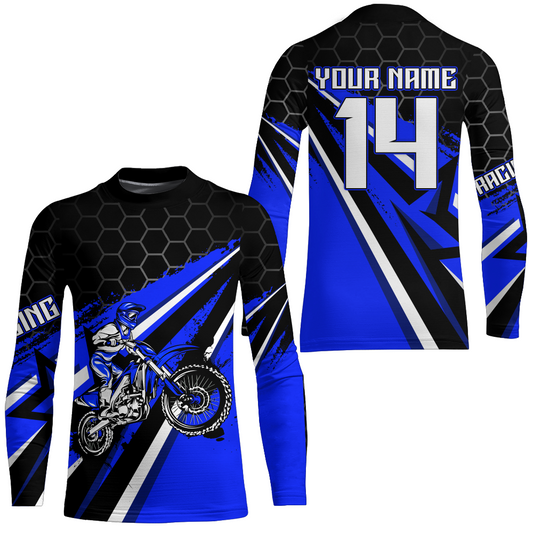 Custom Dirt Bike Jersey Blue UPF30+ Youth Motocross Shirt Boys Girls MX Jersey Men Women Motorcycle PDT543