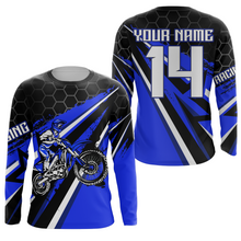 Load image into Gallery viewer, Custom Dirt Bike Jersey Blue UPF30+ Youth Motocross Shirt Boys Girls MX Jersey Men Women Motorcycle PDT543