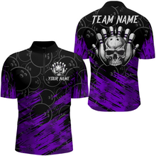 Load image into Gallery viewer, Purple Skull Bowling Shirt for Men &amp; Women Custom Funny 1/4 Zip Bowling Team Jersey BDT470