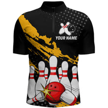 Load image into Gallery viewer, Custom Bowling Shirts For Men Black Bowling Team Jersey Funny Bowling Quarter-Zip Shirts BDT230