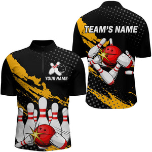 Custom Bowling Shirts For Men Black Bowling Team Jersey Funny Bowling Quarter-Zip Shirts BDT230