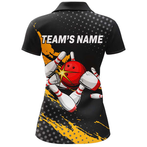 Custom Bowling Shirts For Women Black Bowling Team Jersey Funny Bowling Polo Shirts BDT229