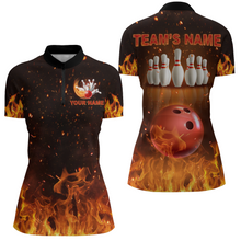 Load image into Gallery viewer, Personalized Women&#39;s Bowling Team Shirt Flame Bowling Jersey Custom Funny Bowling 1/4 Zip Shirt BDT330