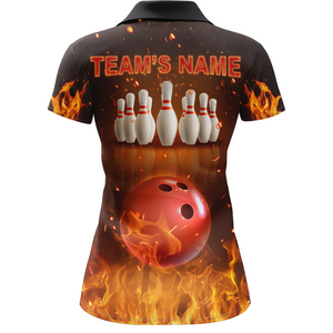 Personalized Women's Bowling Team Shirt Flame Bowling Jersey Custom Funny Bowling Polo Shirt BDT330