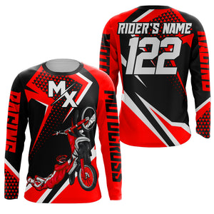 Personalized MX Jersey Kid Men Women UPF30+ Dirt Bike Shirt Freestyle Red Motocross Off-Road PDT610