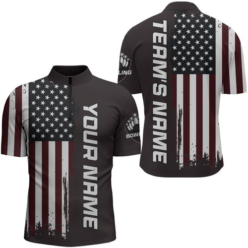 Patriotic Bowling Quarter-Zip Shirt Men American Flag Bowling Team Jersey Custom Bowling Shirts BDT263