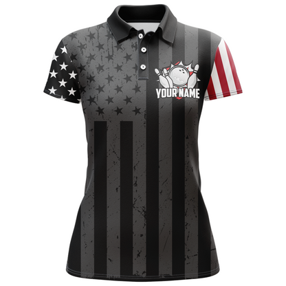Custom American Bowling Shirt For Women Black Bowling Jersey Team League Bowling Polo Shirt BDT334