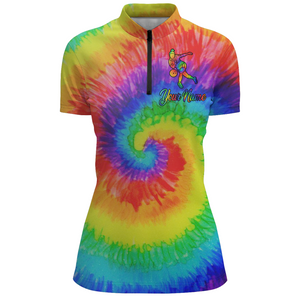 Tie Dye Bowling Quarter-Zip Shirt For Women Personalized Bowling Jersey Bowling Team Shirts BDT253