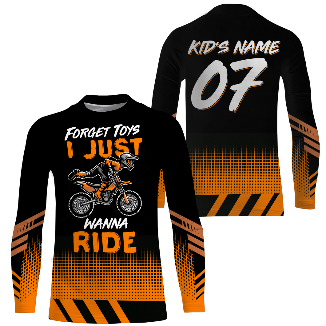 Kid Custom Motocross Jersey Forget Toys I Just Wanna Ride Dirt Bike UPF30+ Youth Racing Motorcycle NMS954