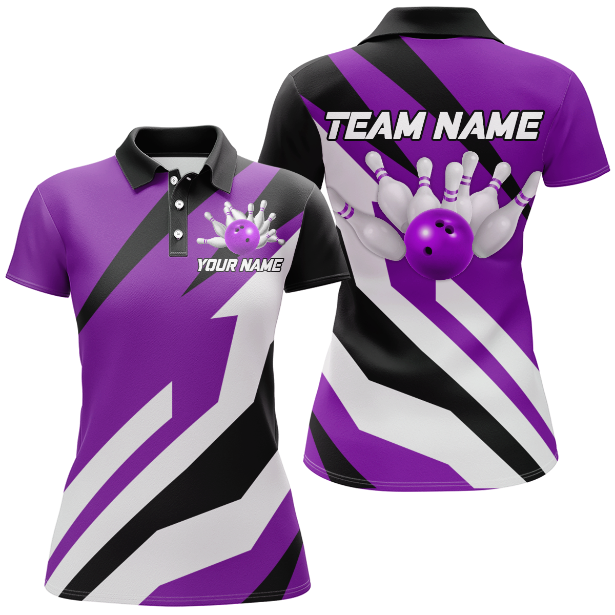 Purple Bowling Polo Shirts Unisex Custom Bowling Jersey for Men & Women Bowling Team League BDT553