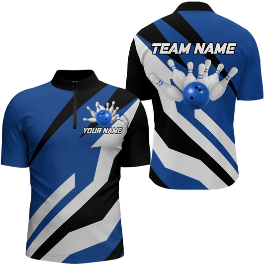 Blue Bowling Shirts Unisex Custom Bowling Jersey for Men & Women 1/4 Zip Bowling Team League BDT553