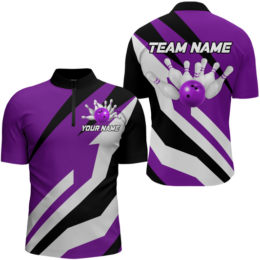 Purple Bowling Shirts Unisex Custom Bowling Jersey Men & Women 1/4 Zip Bowling Team League BDT553