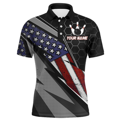 American Flag Bowling Shirt Men Patriotic Bowling Jersey Team Custom Bowling Polo Shirt BDT381