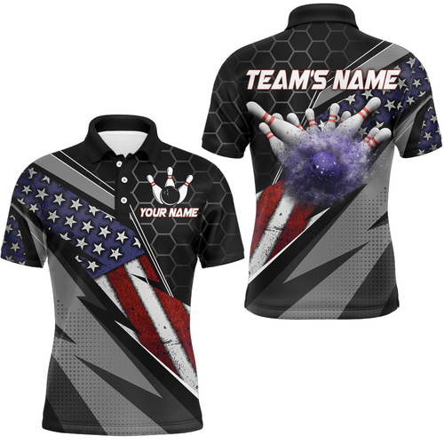 American Flag Bowling Shirt Men Patriotic Bowling Jersey Team Custom Bowling Polo Shirt BDT381