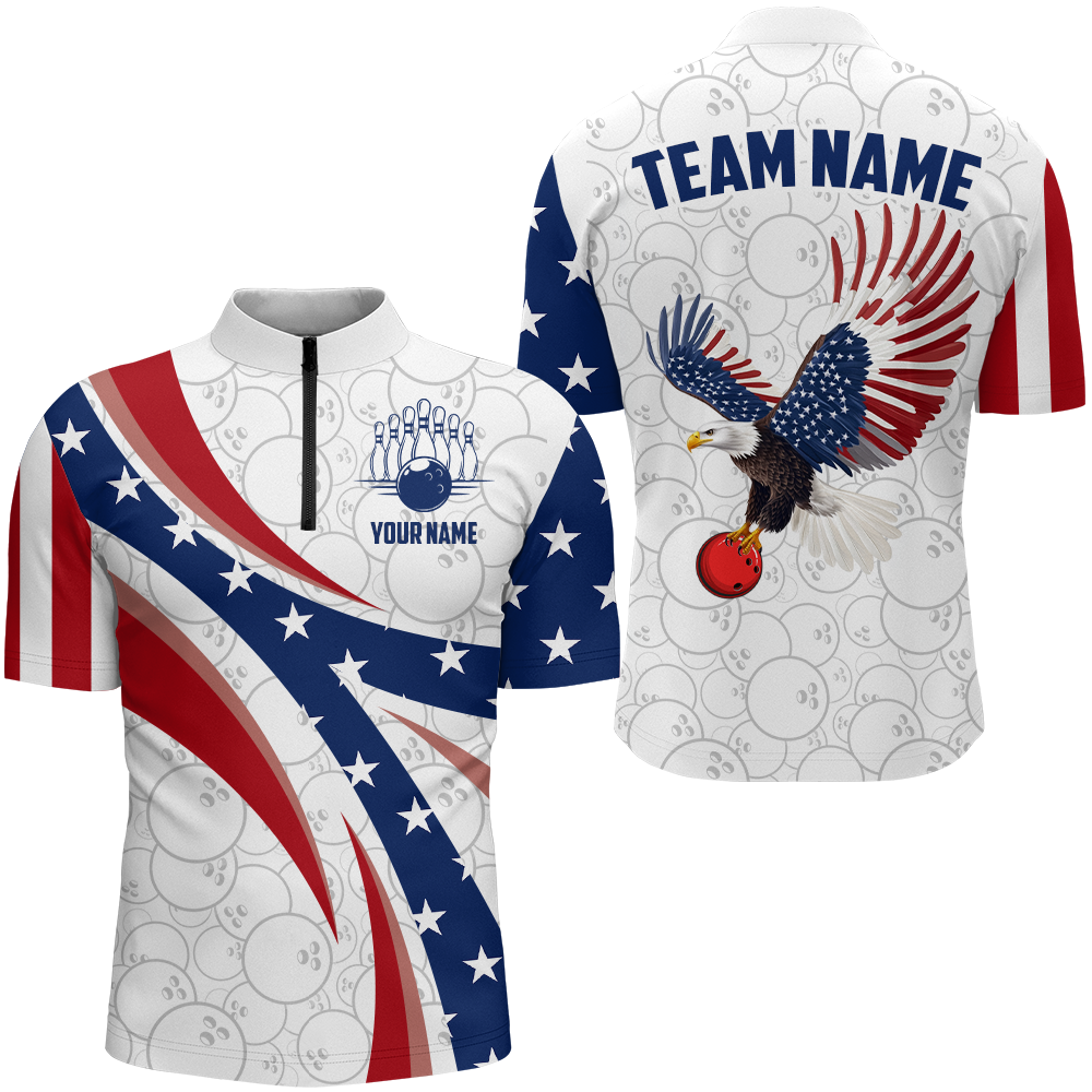 American Bowling 1/4 Zip Shirt Men & Women Custom Eagle Bowling Team Jersey Patriotic BDT560