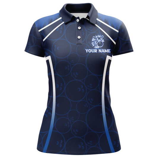 Custom Bowling Polo Shirt For Women Navy Bowling Team Jersey Couple Bowling Shirt BDT342