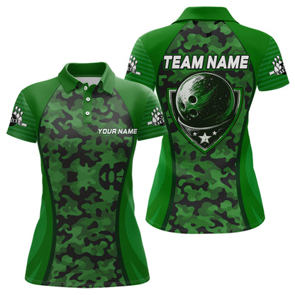 Personalized Camo Bowling Jersey Women Bowling Team Shirt Custom Bowling Polo Shirt BDT327