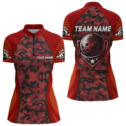 Camo Bowling Jersey For Women Bowling Team Shirt Custom Bowling Quarter-Zip Shirt BDT327