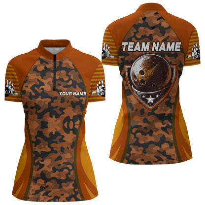 Camo Bowling Jersey For Women Bowling Team Shirt Custom Bowling Quarter-Zip Shirt BDT327