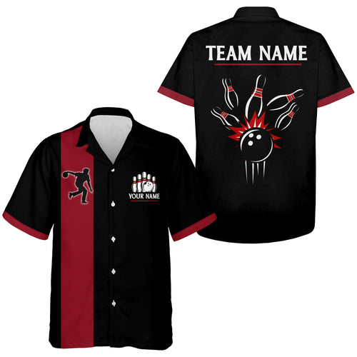 Black&Red Bowling Shirt For Men & Women Custom Retro Bowling Jersey Hawaiian Bowling League Shirt BDT350
