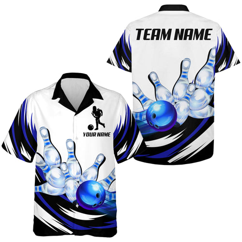 Blue Bowling Shirt For Men & Women Custom Funny Bowling Jersey Hawaiian Bowling League Shirt BDT352