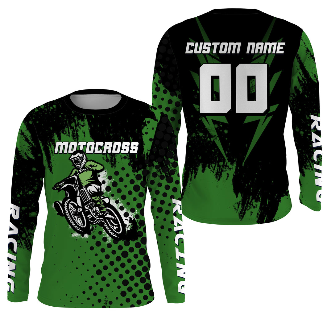 Custom MX Jersey UPF30+ Green Dirt Bike Youth Motocross Riding Shirt Men Women Off-Road Motorcycle PDT630