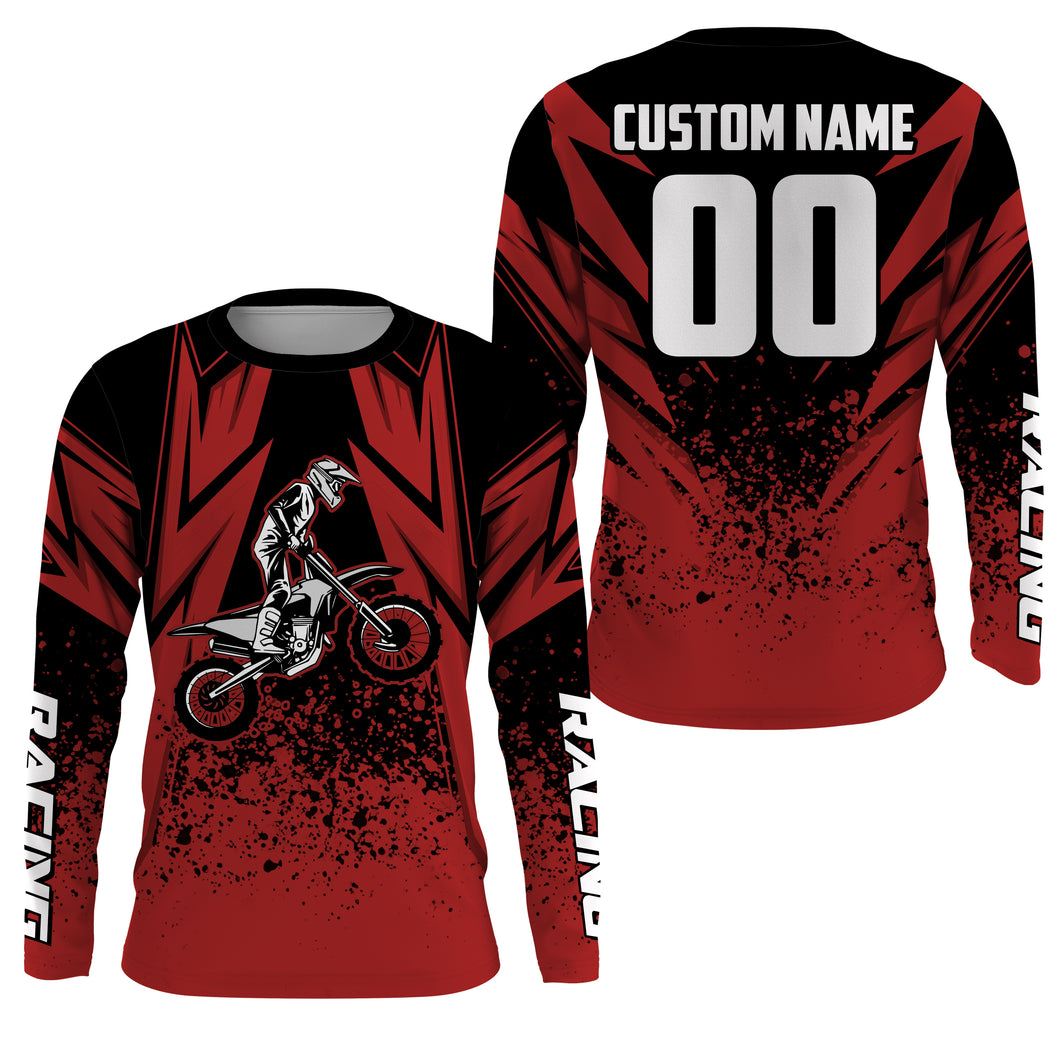 Kid Men Women Motocross Jersey Personalized UPF30+ Red Dirt Bike Shirt Off-Road Motorcycle PDT635