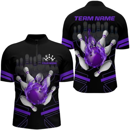 Custom Flame Bowling Jersey For Men Bowling Team Shirt League Bowling Quarter-Zip Shirt BDT303