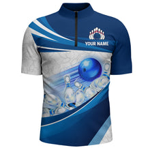 Load image into Gallery viewer, Custom Bowling Shirt For Men Navy Bowling Team Jersey Custom 3D Bowling Quarter-Zip Shirts BDT300