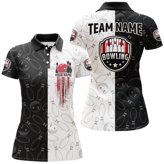 American Bowling Shirts Women Black&White Bowling Team Jersey Custom Bowling Polo Shirt BDT359