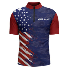 Load image into Gallery viewer, Navy Bowling Quarter-Zip Shirt Men Custom American Bowling Jersey Seamless Pattern Bowling Shirts BDT319