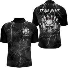 Load image into Gallery viewer, Skull Bowling League Shirt Men Bowling Jersey Team Lightning Thunder Bowling Quarter-Zip Shirt BDT335